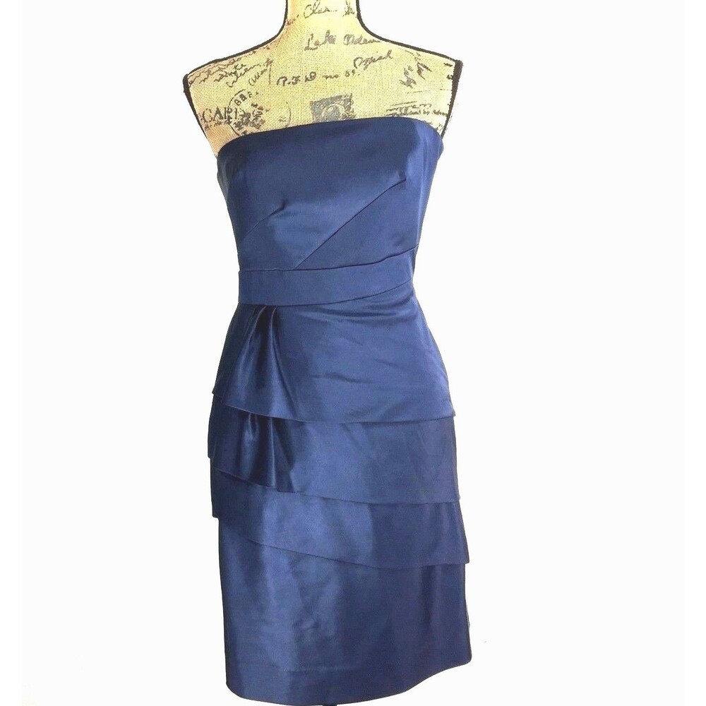 Antonio Melani Dress S Blue Strapless Satin Cocktail Party Tier Semi Formal
